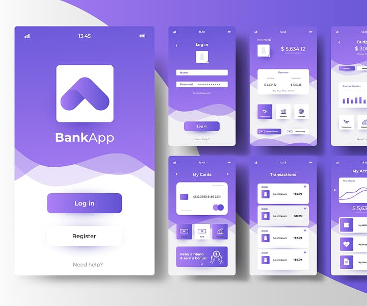 Mobile 'BankApp' app with modern UI
