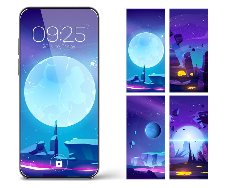 Several purple-blue night mountain illustrations
